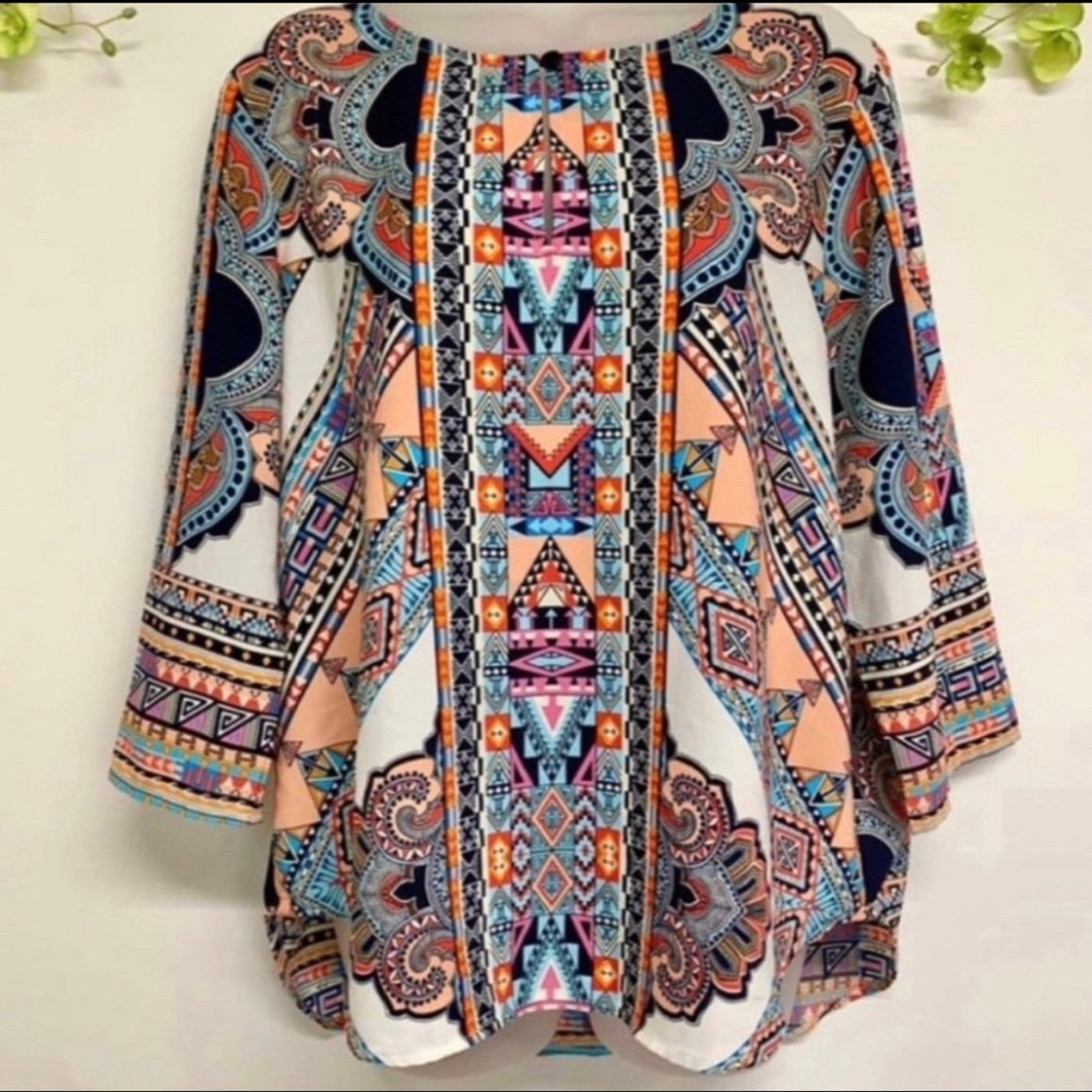 Gibson Latimer colorful lightweight blouse, in good worn once condition, flowy
